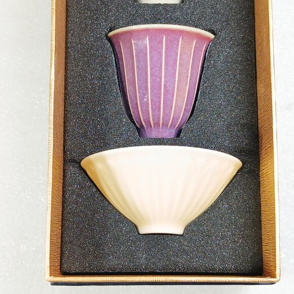 Five Famous Kilns Porcelain Tea Cup Set Chinese Decorative 5pc Gift Box NOB - Picture 6 of 13